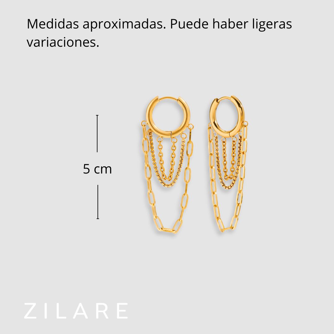Aretes dorados con cadenas elegantes bañados oro 18k Lianet
