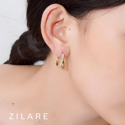 Aretes dorados tipo argolla doble bañados en oro 18k Luzia