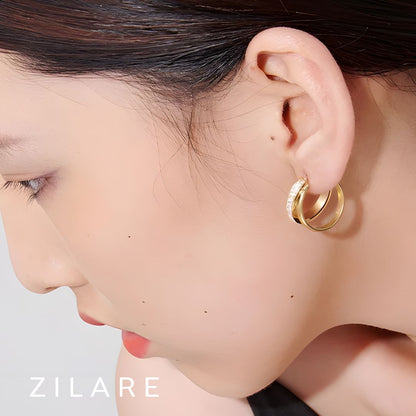 Aretes dorados tipo argolla doble bañados en oro 18k Luzia