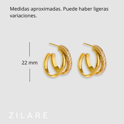 Aretes dorados tipo argolla doble bañados en oro 18k Luzia