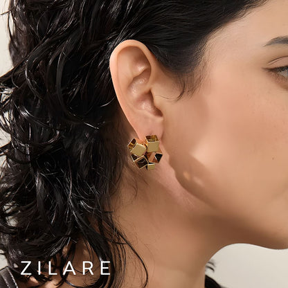 Aretes dorados bañado oro 18k diseño geométrico moderno Janá