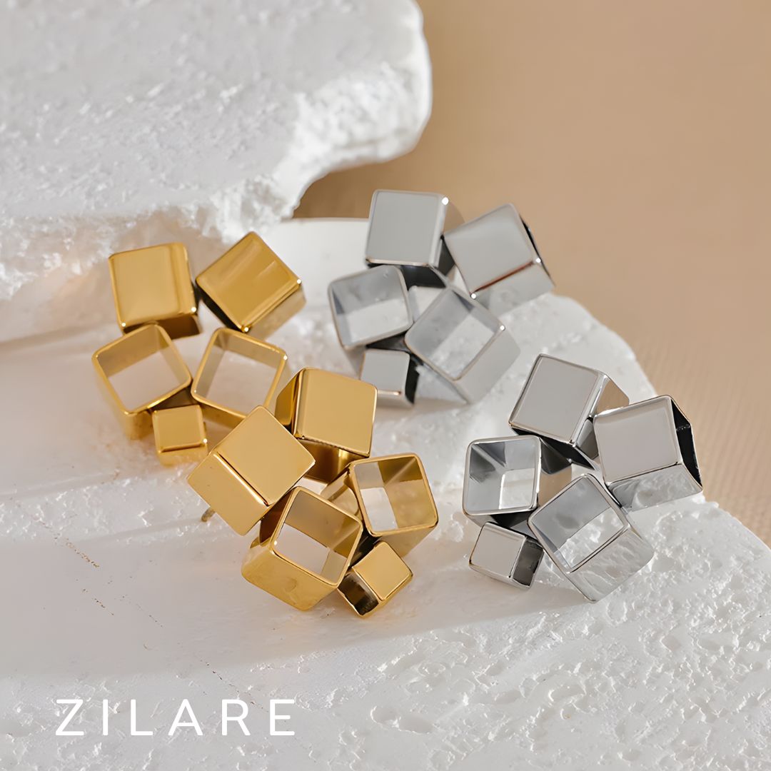 Aretes dorados bañado oro 18k diseño geométrico moderno Janá