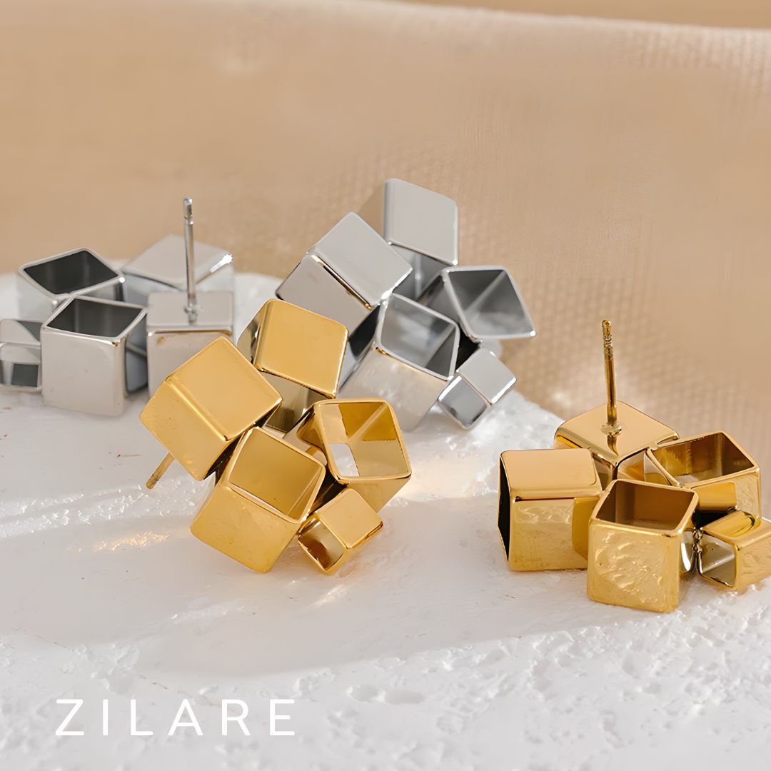 Aretes dorados bañado oro 18k diseño geométrico moderno Janá