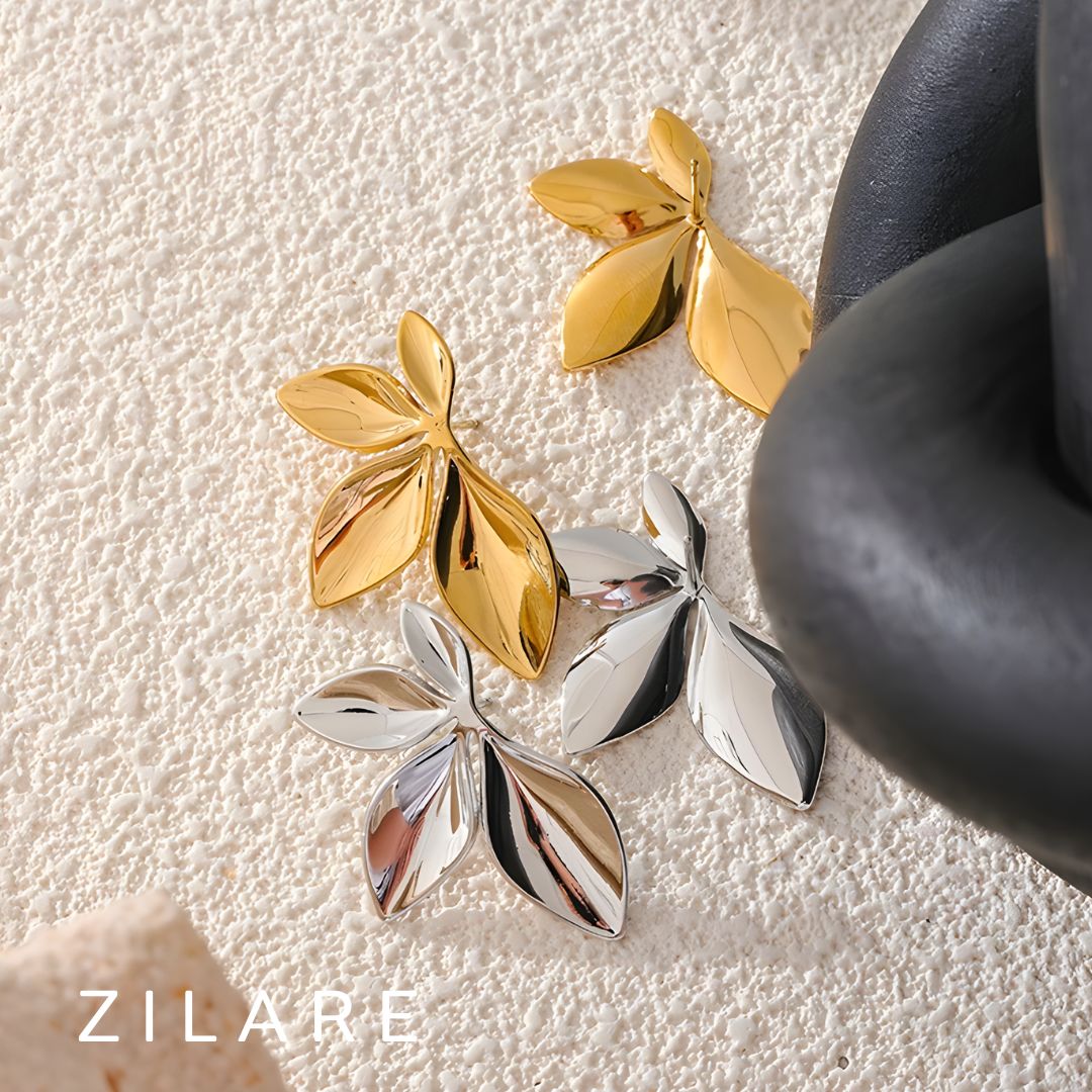 Aretes dorados bañados en oro 18k pétalas elegantes Lety