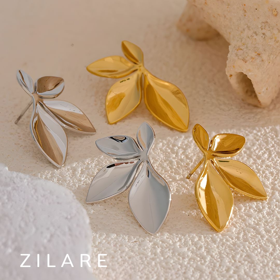 Aretes dorados bañados en oro 18k pétalas elegantes Lety