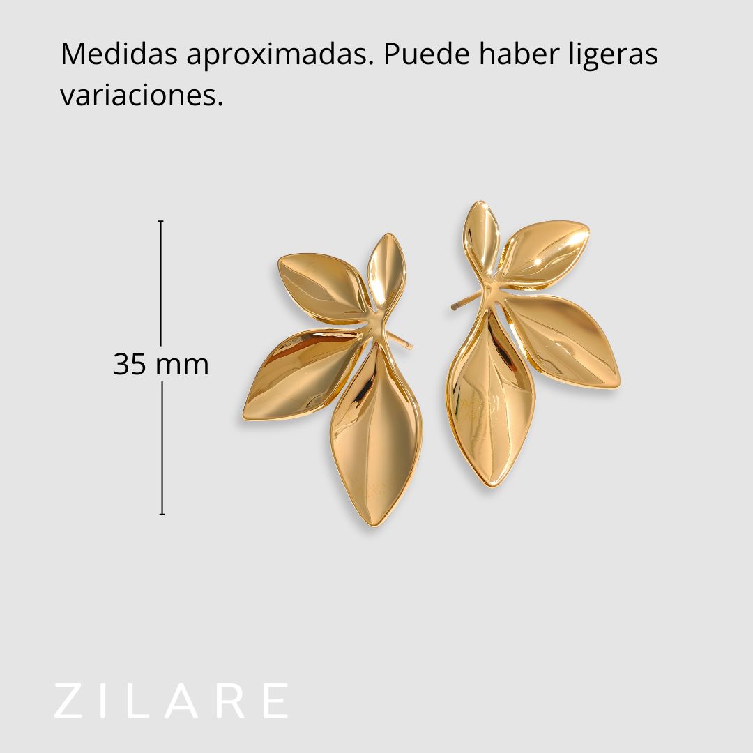Aretes dorados bañados en oro 18k pétalas elegantes Lety