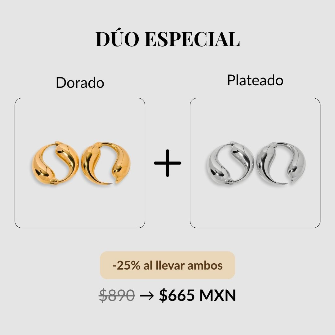 Aretes dorados baño de oro 18k con diseño curvo Marisela