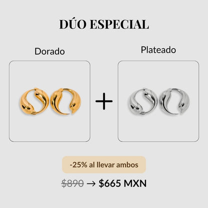 Aretes dorados baño de oro 18k con diseño curvo Marisela
