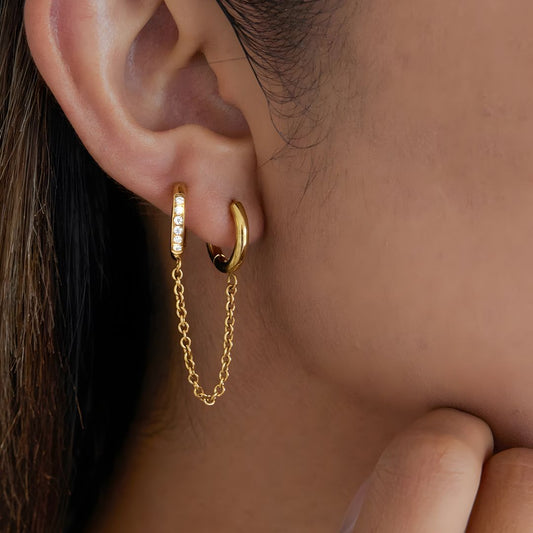 Aretes dorados con cadena elegantes bañado en oro 18k Amaris