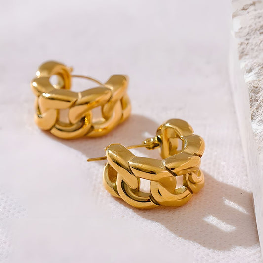 Aretes Dorados de Estilo Cadena Moderna Bañado en Oro Eva