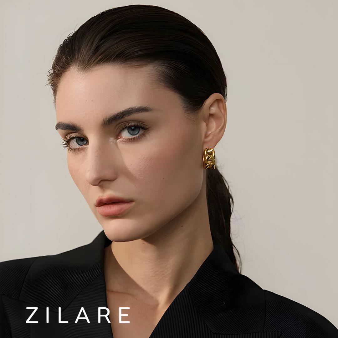 Aretes Dorados de Estilo Cadena Moderna Bañado en Oro Eva