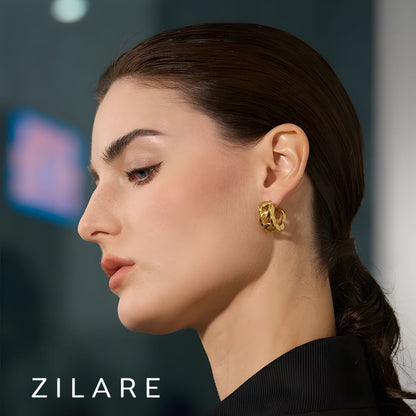 Aretes Dorados de Estilo Cadena Moderna Bañado en Oro Eva