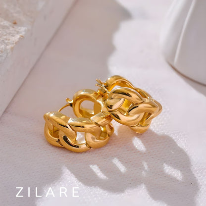 Aretes Dorados de Estilo Cadena Moderna Bañado en Oro Eva