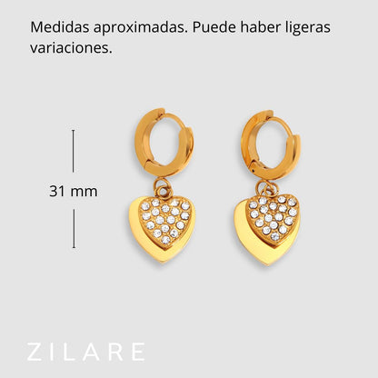 Aretes dorados elegantes con corazón bañados oro 18k Reina