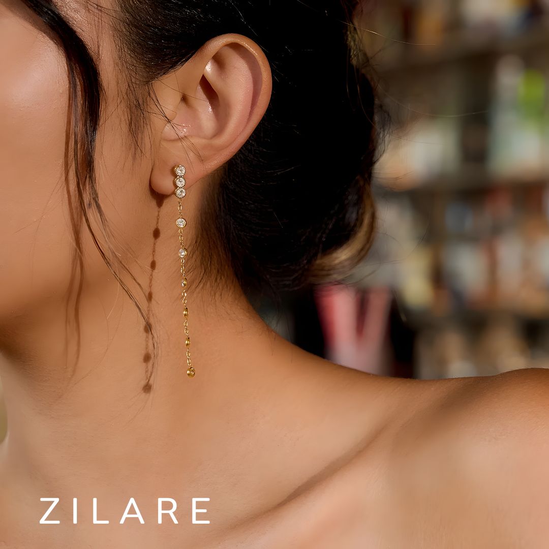 Aretes dorados con piedras brillantes bañados oro 18k Ivette