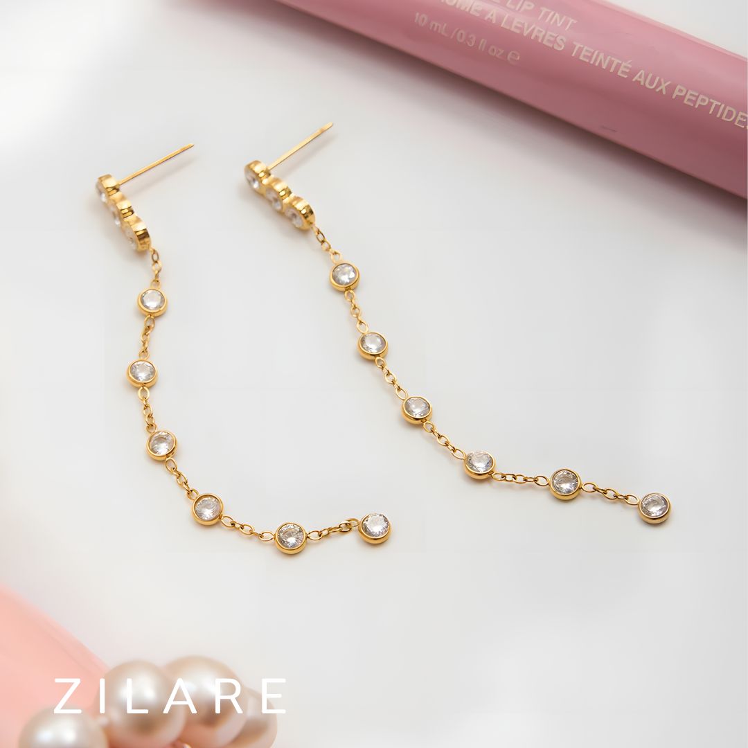 Aretes dorados con piedras brillantes bañados oro 18k Ivette