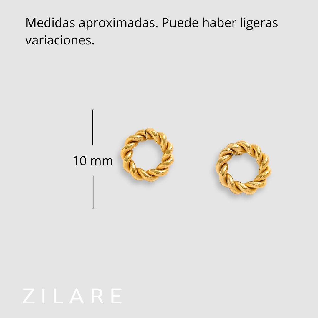 Aretes circulares dorados trenzados baño de oro 18k Mariela