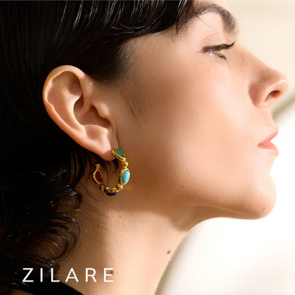 Aretes Dorados con Piedras de Colores y Diseño Único Nina