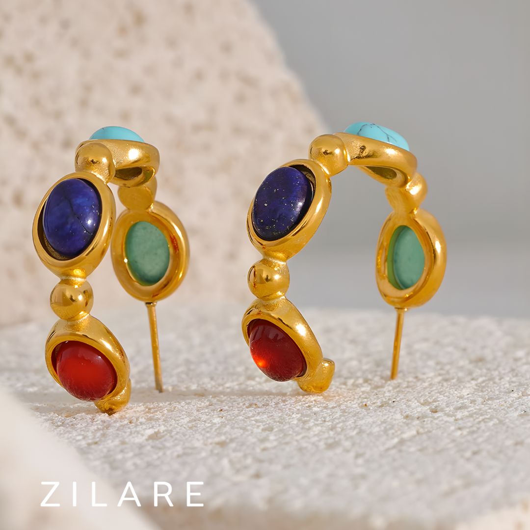 Aretes Dorados con Piedras de Colores y Diseño Único Nina