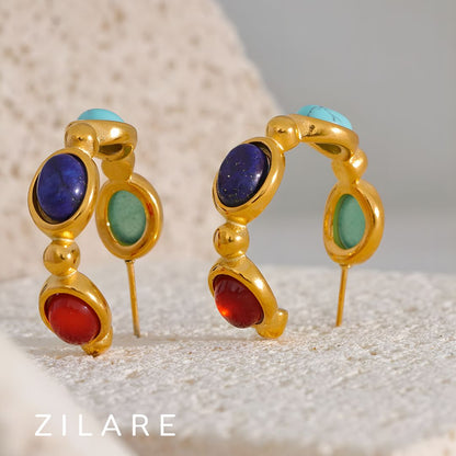 Aretes Dorados con Piedras de Colores y Diseño Único Nina