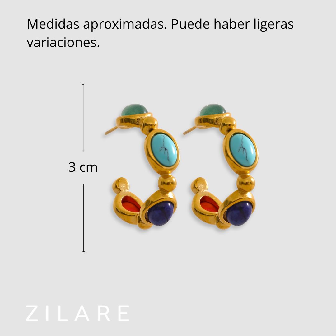 Aretes Dorados con Piedras de Colores y Diseño Único Nina