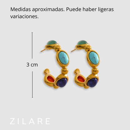 Aretes Dorados con Piedras de Colores y Diseño Único Nina