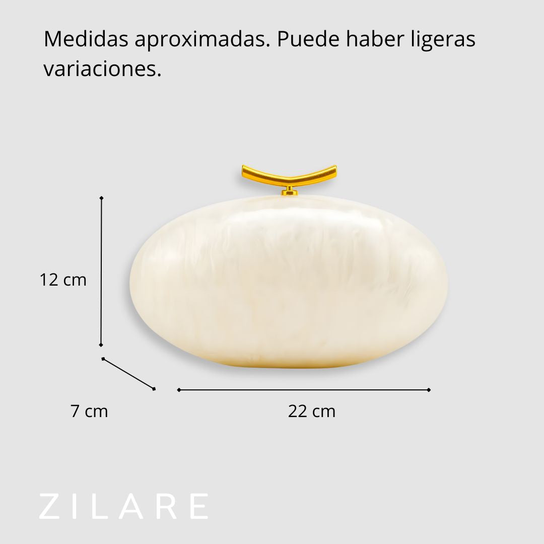 Bolsa de mano marfil nacarado con cierre dorado Marbella