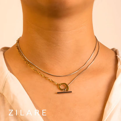 Collar bicolor bañado en oro 18k elegante y chic Paola