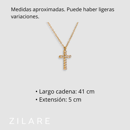 Collar con cruz para mujer bañado oro 18k y zirconias Ivanna
