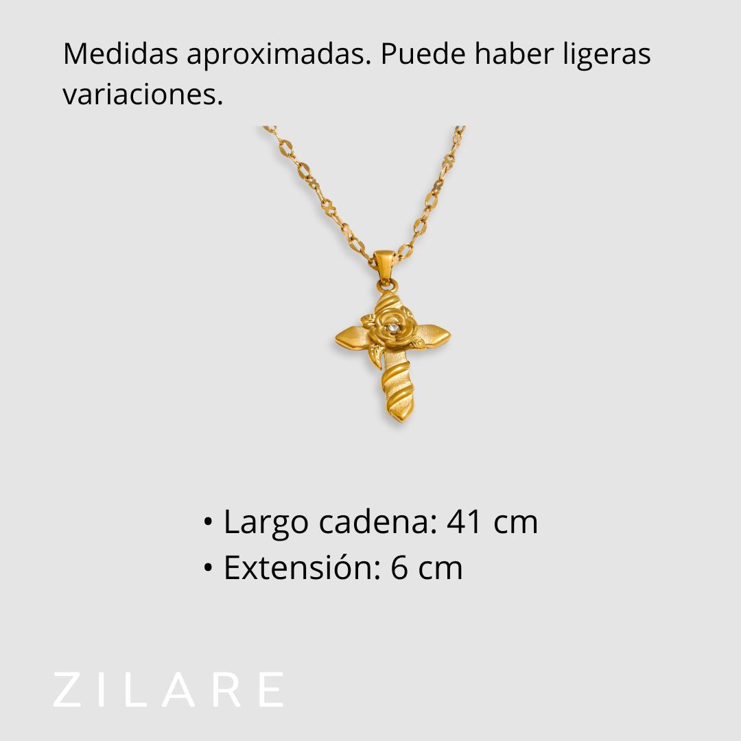 Collar dorado con cruz y cadena fina bañada en oro 18k Noara