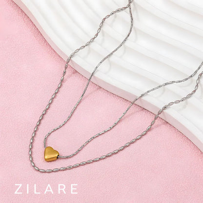 Collar doble acero inoxidable con corazón dorado  Itzel