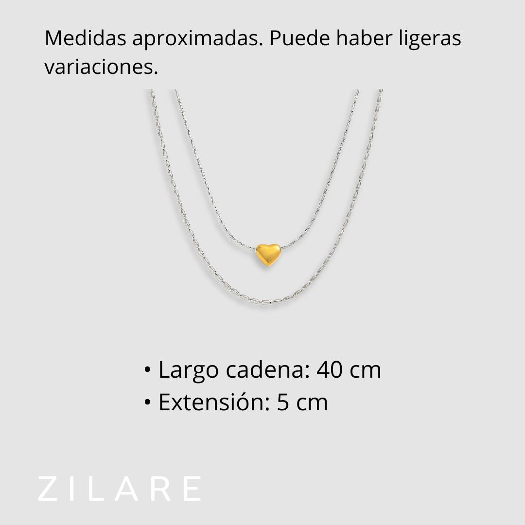 Collar doble acero inoxidable con corazón dorado  Itzel