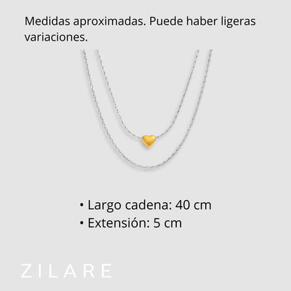 Collar doble acero inoxidable con corazón dorado  Itzel