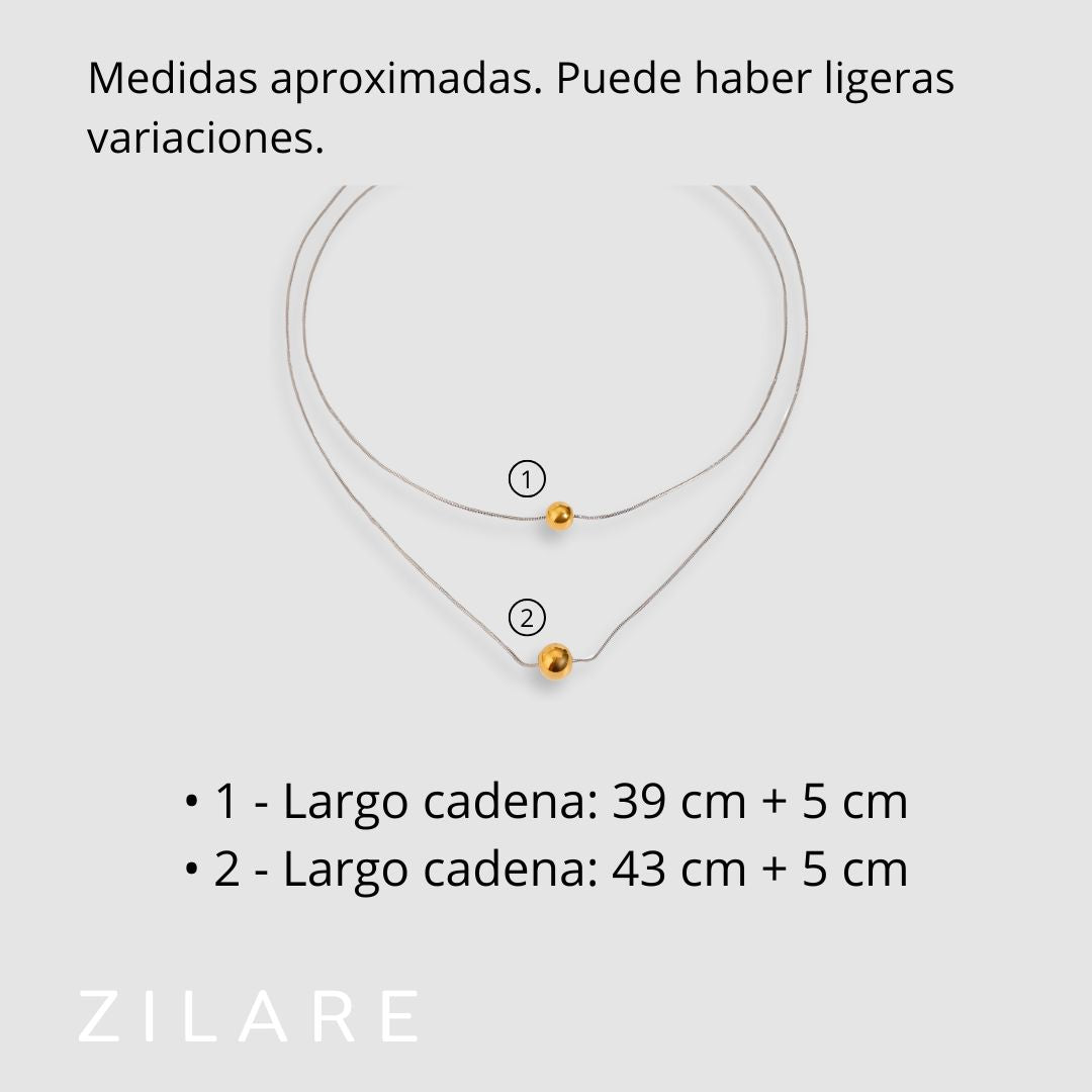 Collar delicado acero inoxidable con dos esferas chic Amare