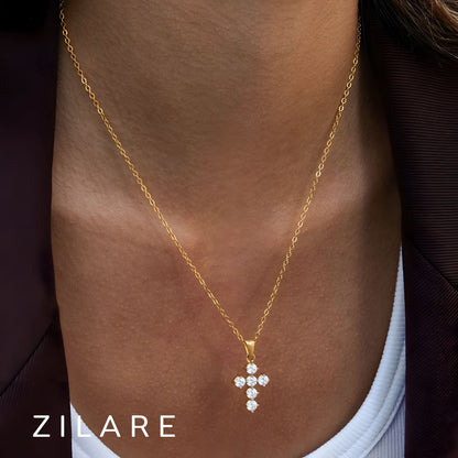 Collar delicado baño de oro 18k con cruz radiante Daila