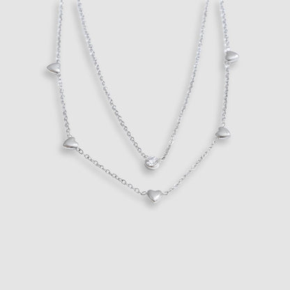 Collar doble con corazones y brillante bañado en oro 18k Isis