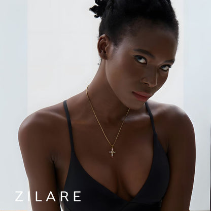 Collar dorado cruz piedras coloridas bañado oro 18k Eloísa