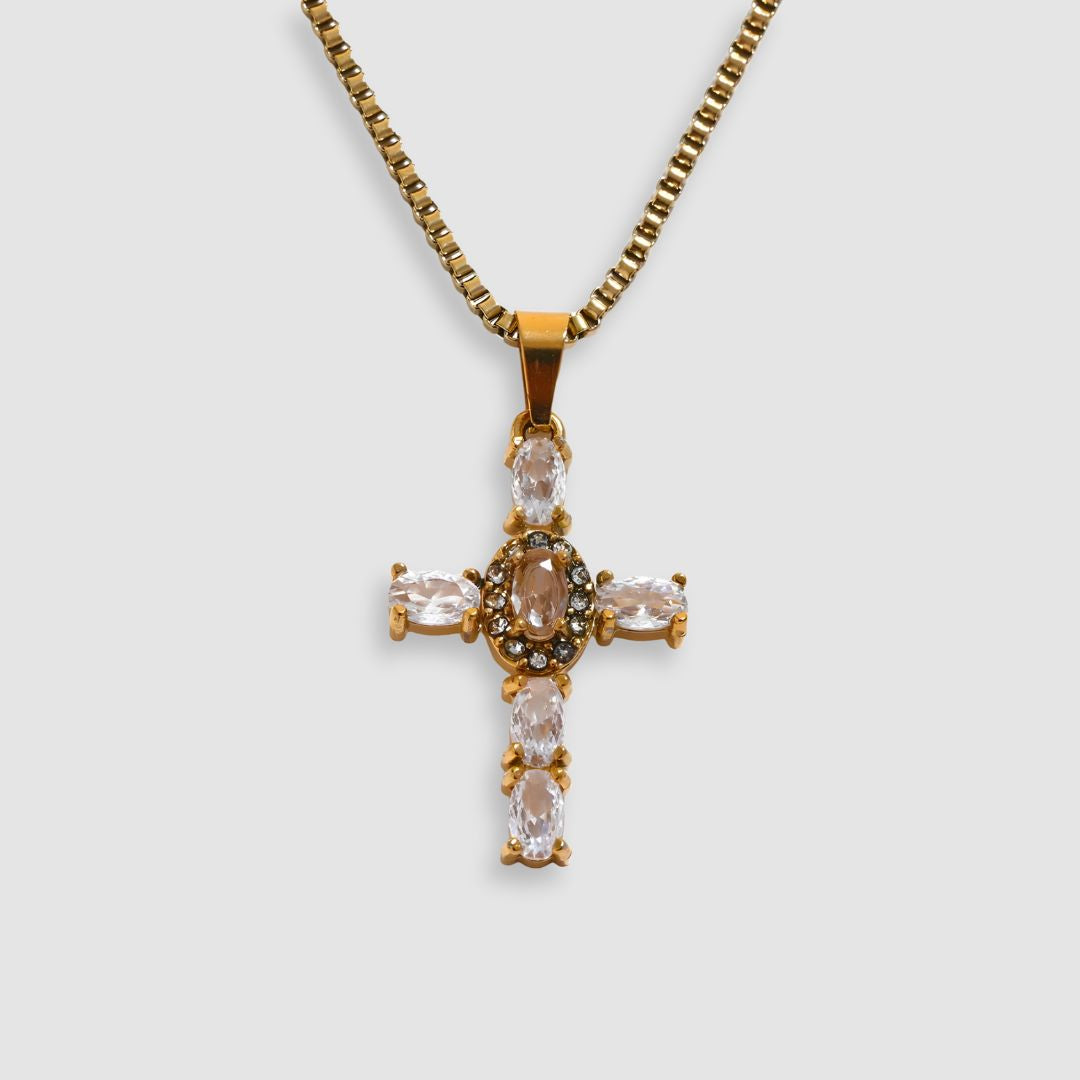 Collar dorado cruz piedras coloridas bañado oro 18k Eloísa