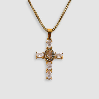 Collar dorado cruz piedras coloridas bañado oro 18k Eloísa