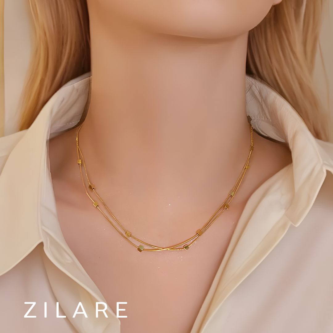 Collar dorado chic baño de oro 18k doble y moderno Adhara