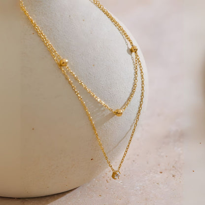 Collar bañado oro 18k diseño moderno de doble cadena Elvira