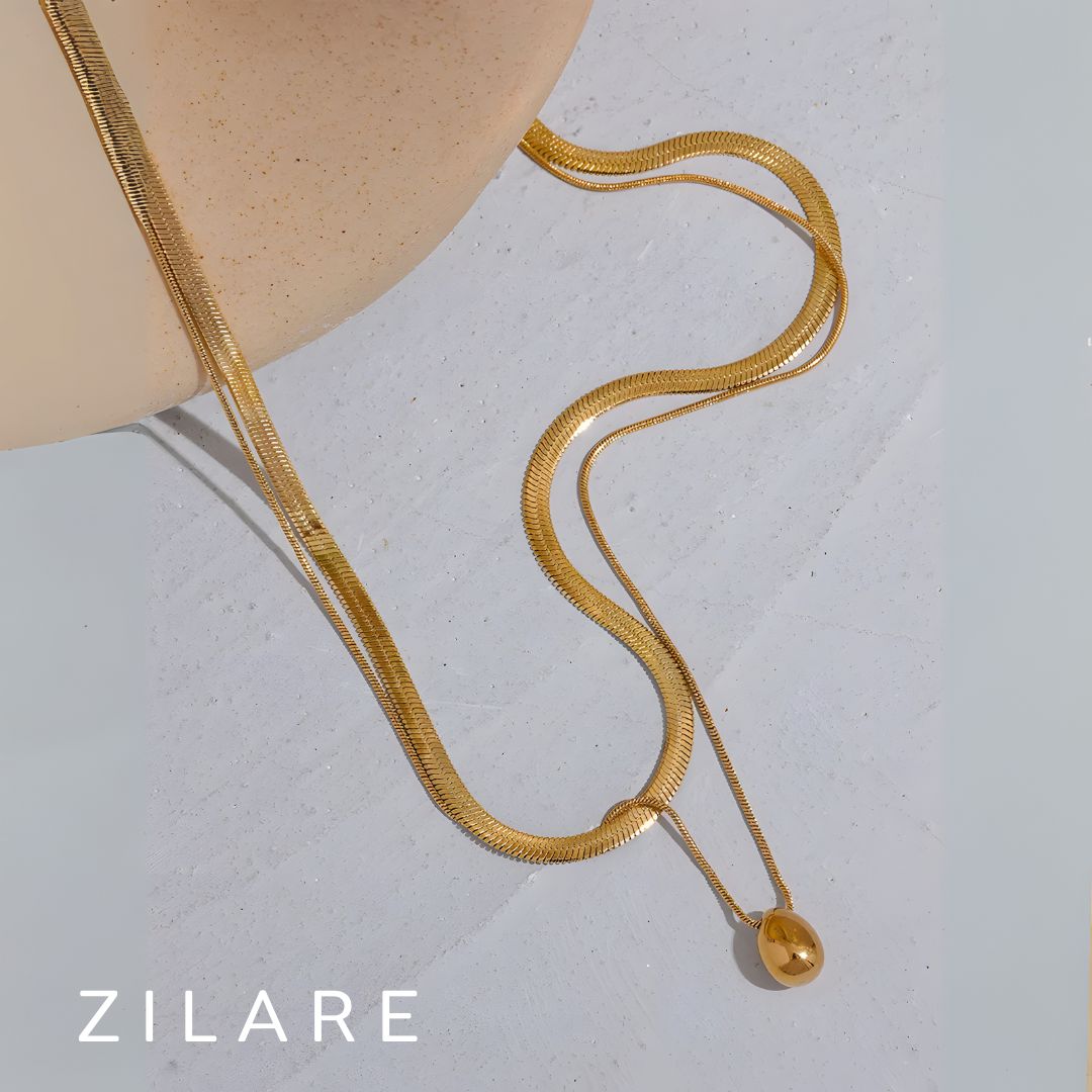 Collar Doble con Esfera Dorada Bañado en Oro 18k Julieta