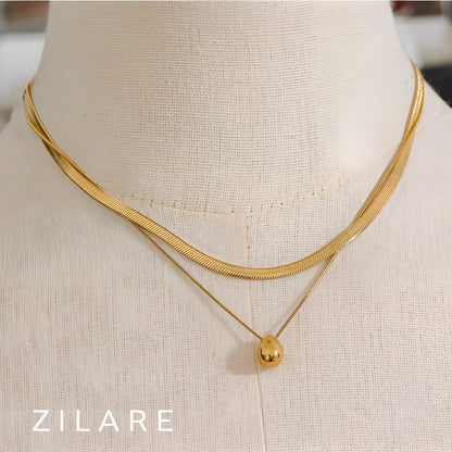 Collar Doble con Esfera Dorada Bañado en Oro 18k Julieta