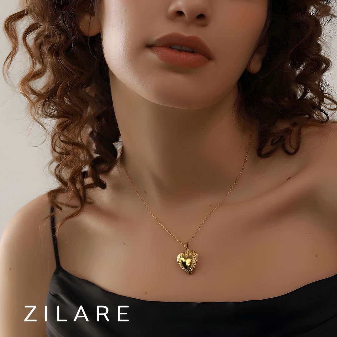 Collar Dorado Medallón Guarda Foto Bañado en Oro 18k Helena