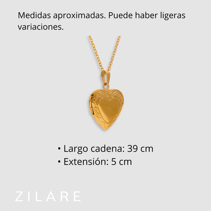 Collar Dorado Medallón Guarda Foto Bañado en Oro 18k Helena