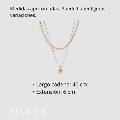 Collar doble bañado en oro 18k con esfera colgante Roxana