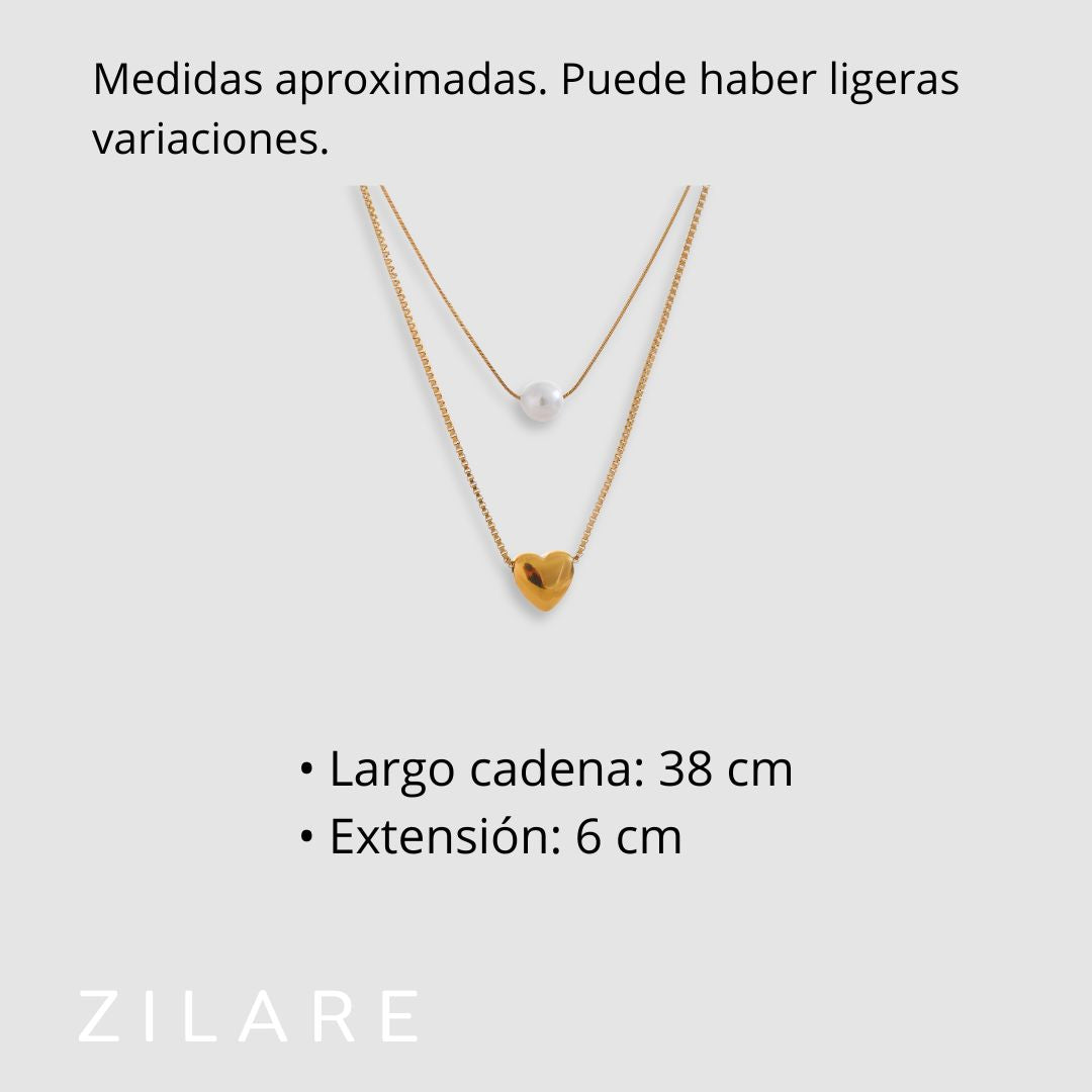 Collar dorado bañado en oro 18k con perla y corazón Leonor