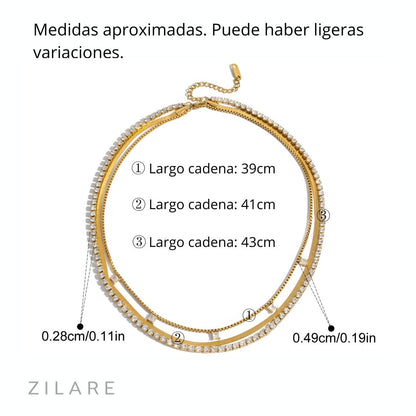 Collar triple baño de oro 18k con diseño luminoso Ailén
