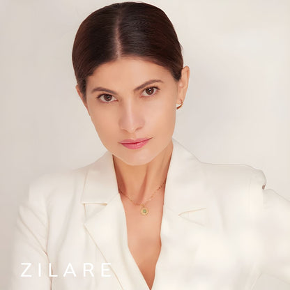 Collar con Dije Floral y Piedra Verde Bañado en Oro Lina