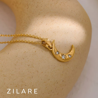 Collar de luna con brillantes bañado en oro 18k Catalina